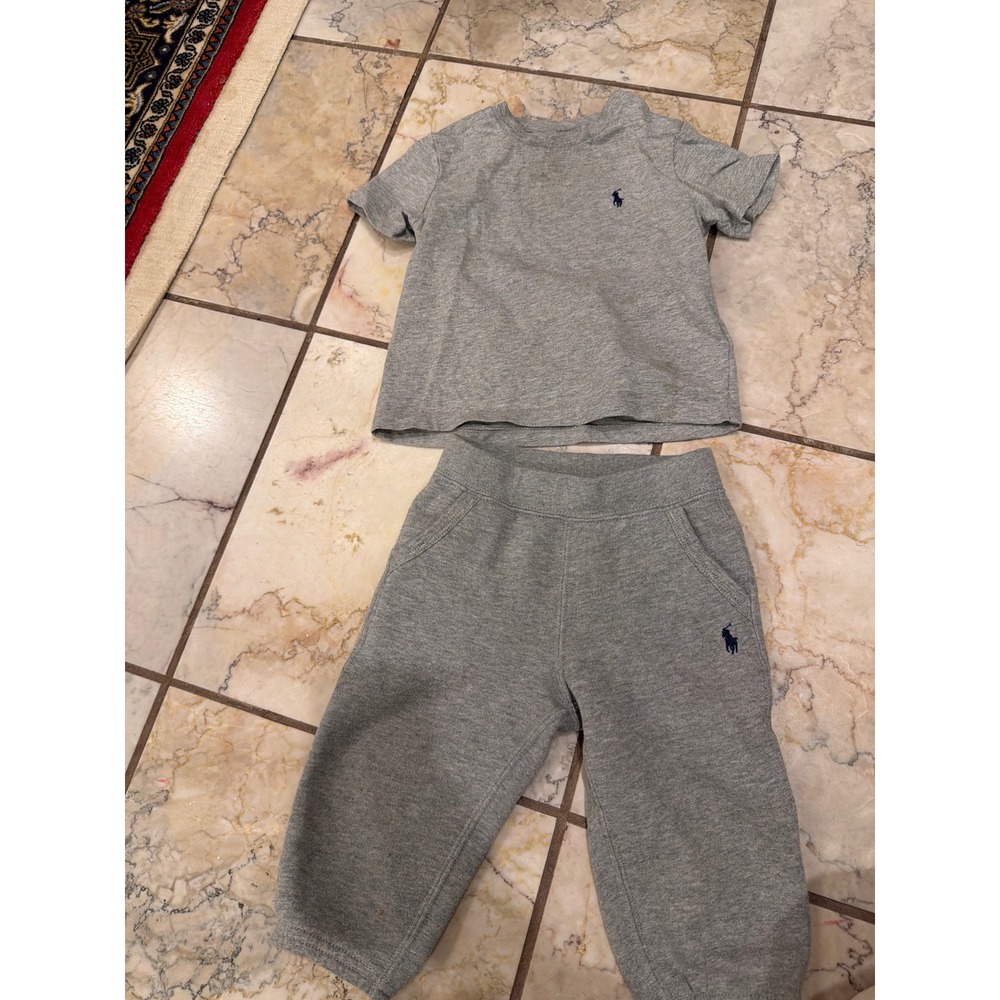 Polo Ralph Lauren Baby Boys 12M Gray Fleece T-Shirt and Jogger Pants Set